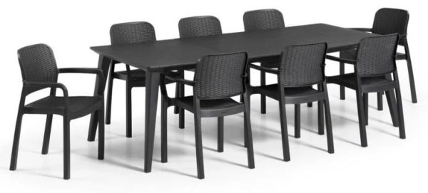 Lima Long Dining Table Graphite 240 cm + 8 Bella Chair Graphite